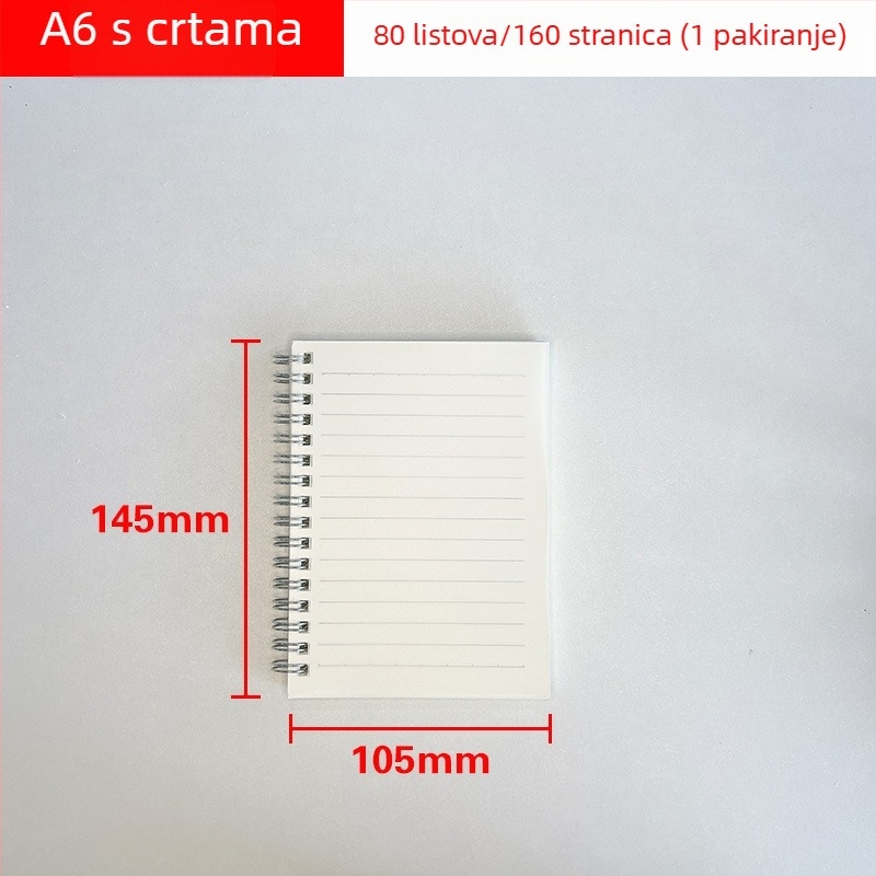 Set spiralno uvezanih bilježnica: veličine A4, A5, A6, A7 i B5; 80 stranica, papir 70 g/m², tanke vodoravne linije
