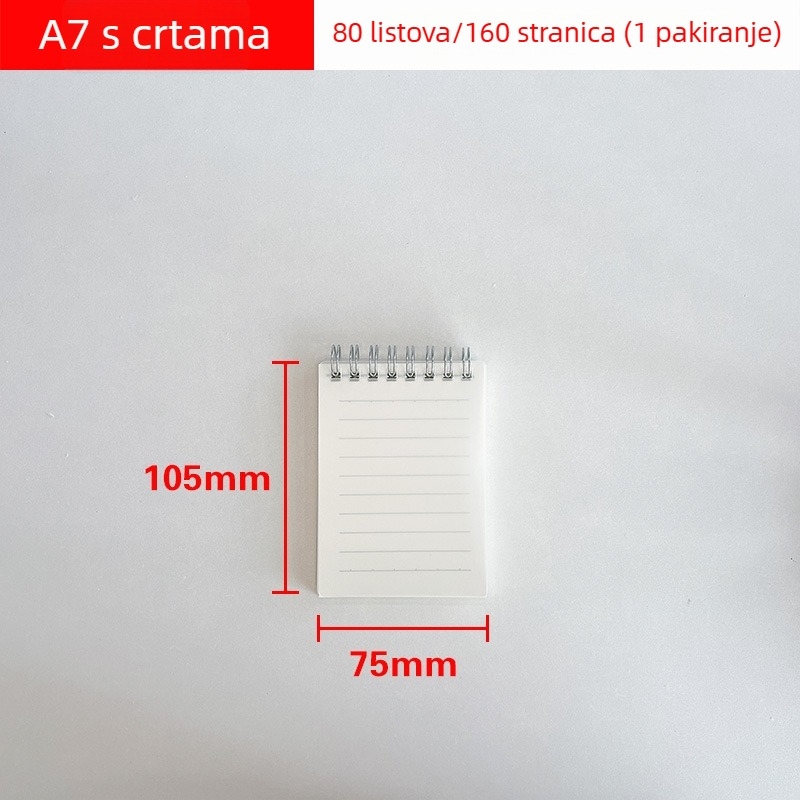 Set spiralno uvezanih bilježnica: veličine A4, A5, A6, A7 i B5; 80 stranica, papir 70 g/m², tanke vodoravne linije