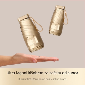 Kreativni prijenosni zlatni kišobran, petsegmenata, mini UV kišobran za sunce, džepni poklon