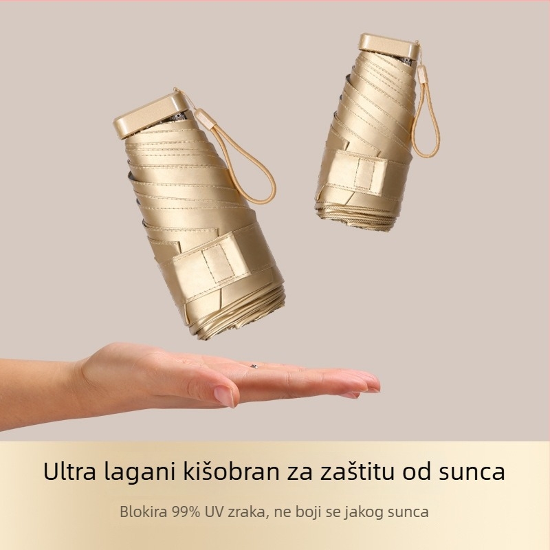 Kreativni prijenosni zlatni kišobran, petsegmenata, mini UV kišobran za sunce, džepni poklon