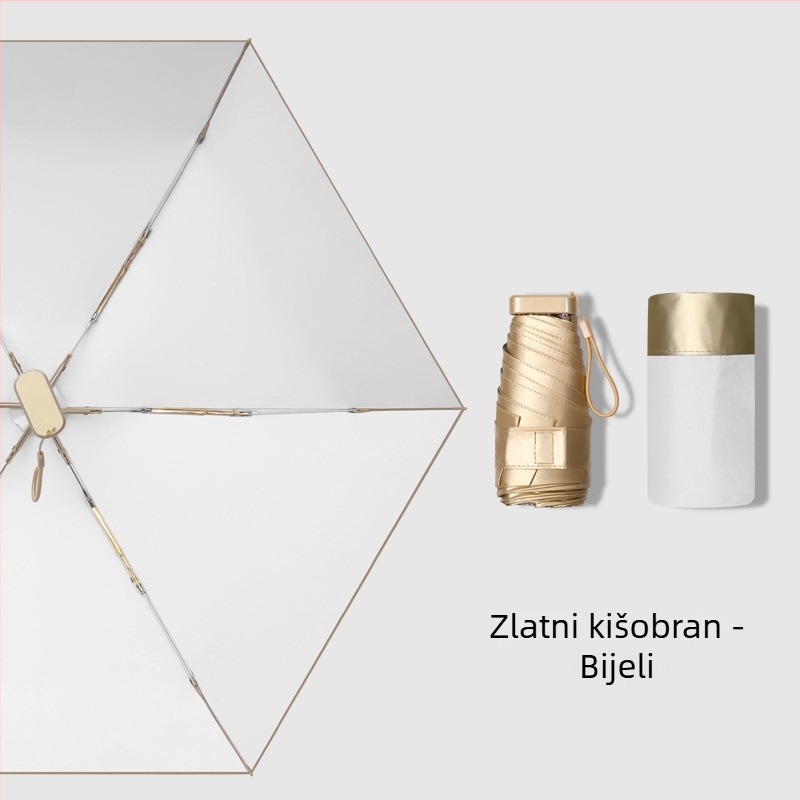 Kreativni prijenosni zlatni kišobran, petsegmenata, mini UV kišobran za sunce, džepni poklon