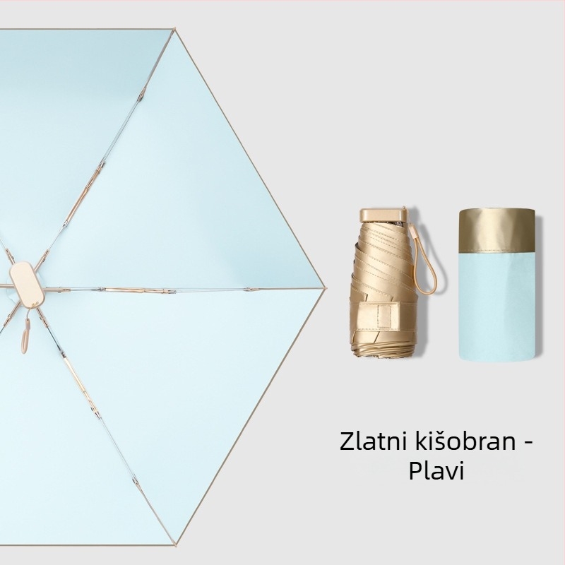 Kreativni prijenosni zlatni kišobran, petsegmenata, mini UV kišobran za sunce, džepni poklon