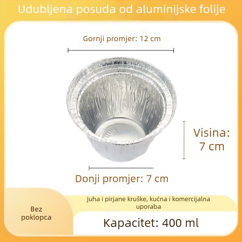 Jednokratna posuda od aluminijske folije za pečene kruške, okrugla, prehrambene kvalitete, s poklopcem, pogodna za fritezu na zrak