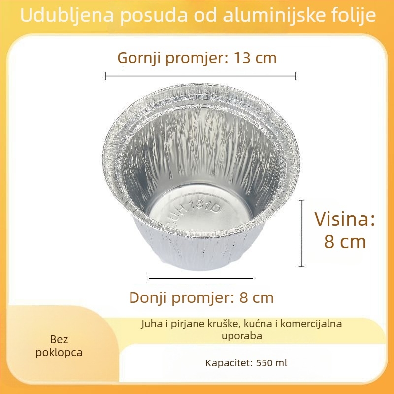 Jednokratna posuda od aluminijske folije za pečene kruške, okrugla, prehrambene kvalitete, s poklopcem, pogodna za fritezu na zrak