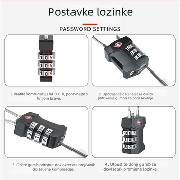 TSA odobreno zaključavanje prtljage s lozinkom i čeličnim užetom – cinkova legura, model TSA-532
