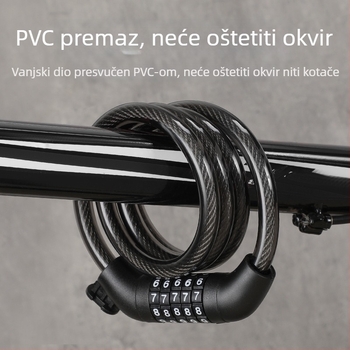 Petocifreni kombinacijski lokot za bicikl s čeličnim kabelom (PVC prevlak) – za bicikl, motocikl i električni bicikl