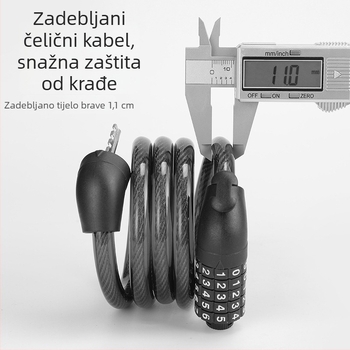 Petocifreni kombinacijski lokot za bicikl s čeličnim kabelom (PVC prevlak) – za bicikl, motocikl i električni bicikl