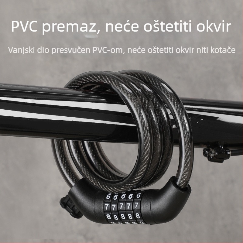 Petocifreni kombinacijski lokot za bicikl s čeličnim kabelom (PVC prevlak) – za bicikl, motocikl i električni bicikl