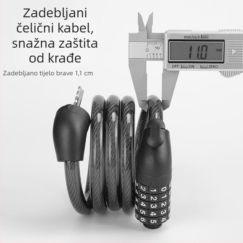 Petocifreni kombinacijski lokot za bicikl s čeličnim kabelom (PVC prevlak) – za bicikl, motocikl i električni bicikl
