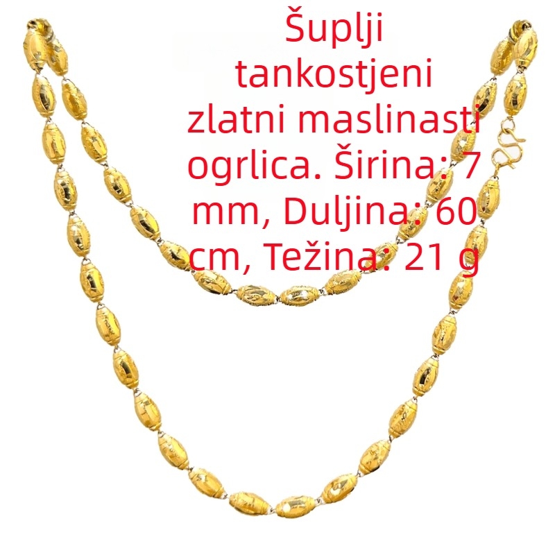 Muški ogrlica od mesinga s pozlatom, šuplje ovalnog oblika, duljina 51–60 cm