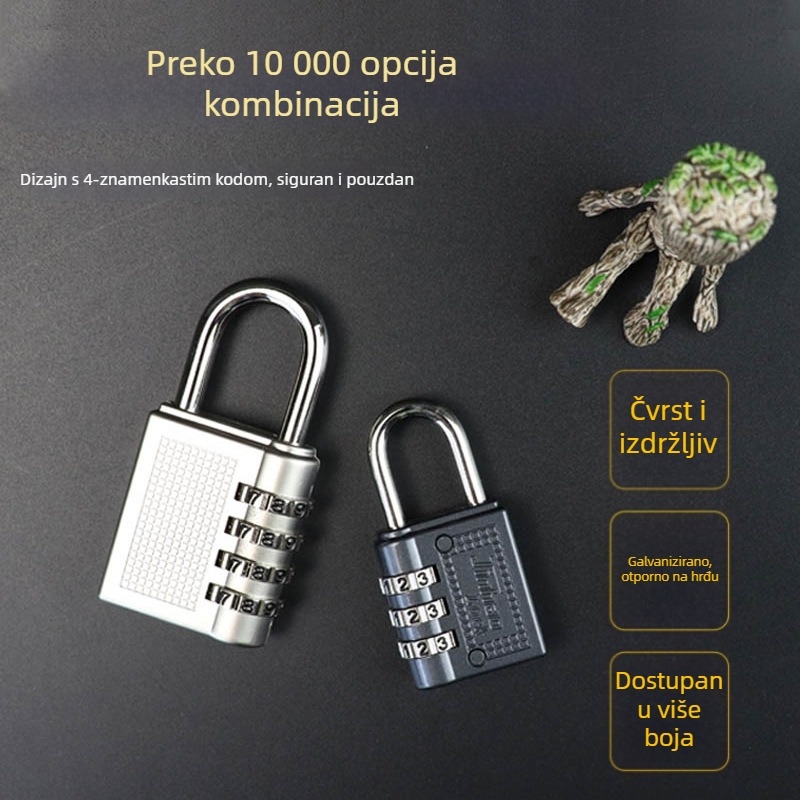 Brava s kodom za studentske domove i ormariće u teretani, ormarići, 4-znamenkasta brava od cinkovog legura