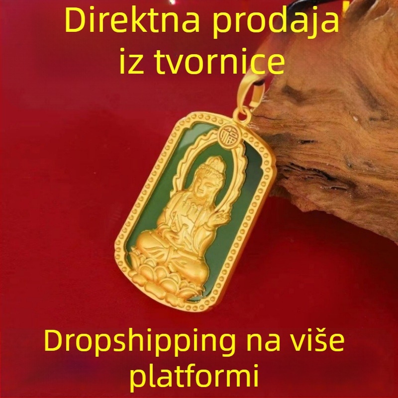 Unisex privjesak za ogrlicu Guanyin Bodhisattva s imitacijom jadea, zlatno-zelene boje