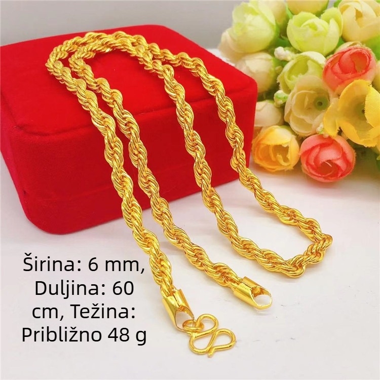 Muški pozlaćeni bakreni pleteni lanac, dužina 61–70 cm, 6N premaz
