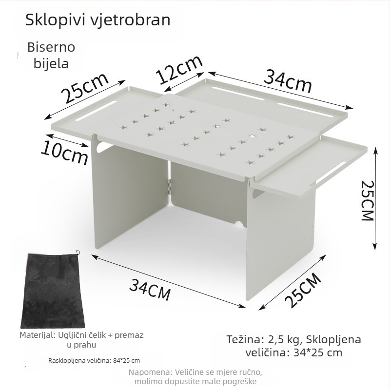 Vanjski sklopivi vjetrozaštitnik s višenamjenskom pločom za pohranu za kamp kuhinju