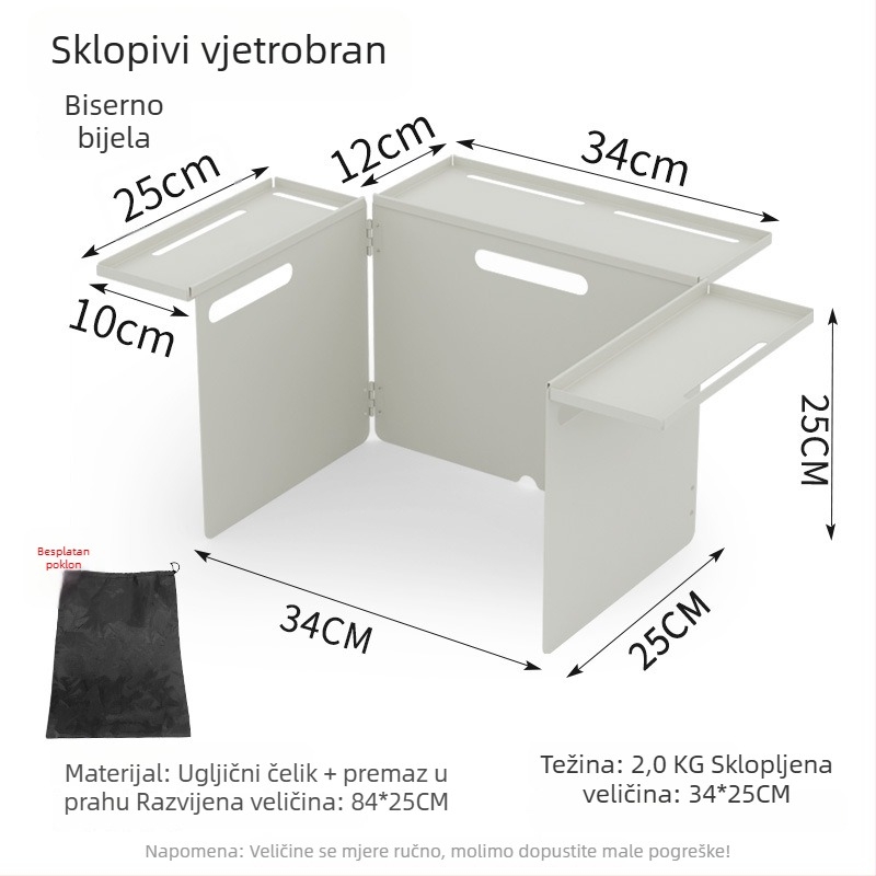Vanjski sklopivi vjetrozaštitnik s višenamjenskom pločom za pohranu za kamp kuhinju