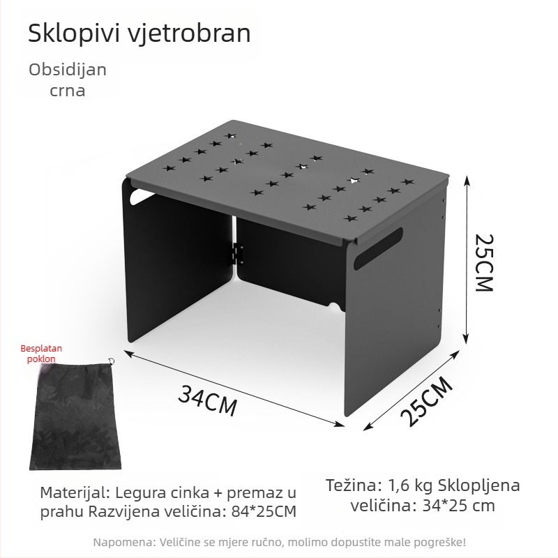 Vanjski sklopivi vjetrozaštitnik s višenamjenskom pločom za pohranu za kamp kuhinju