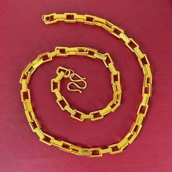 Muško ogrlica s kugličastim lancem, duljina 61–70 cm, pozlata 24k, geometrijski dizajn s motivom Velikog zida, visoka otpornost na boje