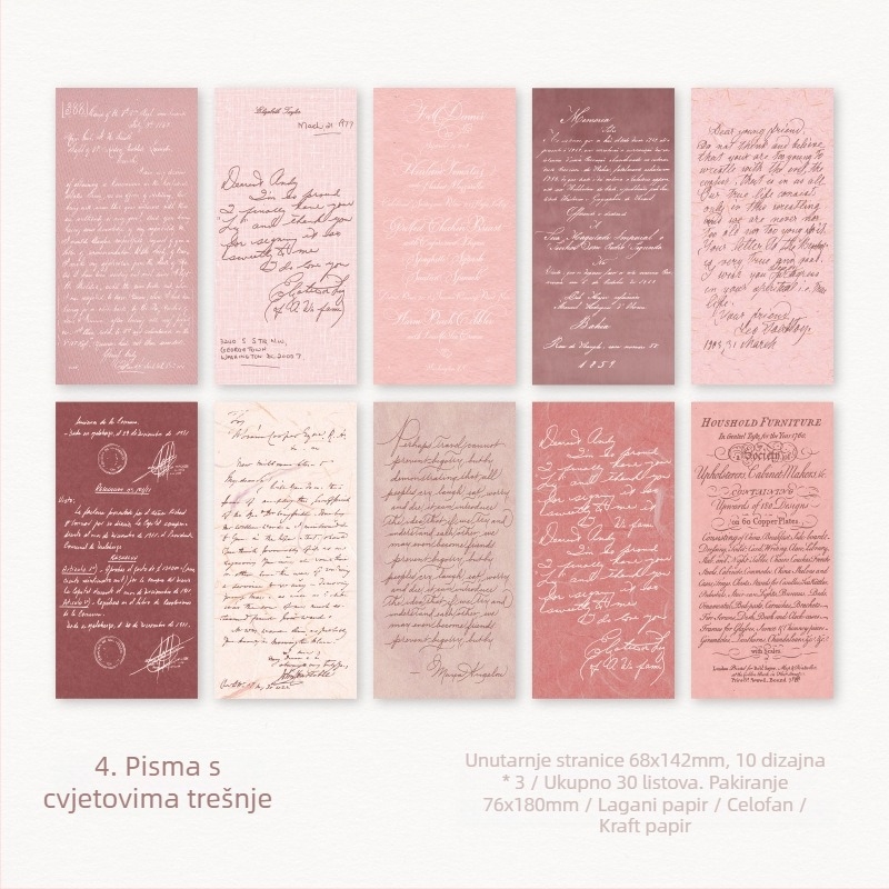 Serija Gentle Monologue: papir s ručno napisanim engleskim motivom za DIY kolaž i osnovni bilježnički papir