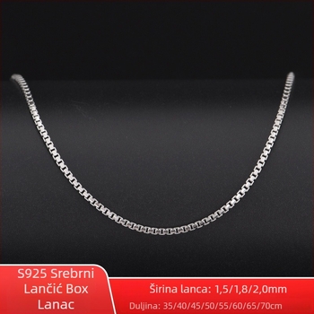 Ogrlica od srebra 925, kutijasti lanac, kvadratnog oblika, debeli lanac, geometrijski stil, unisex, duljina 35–70 cm