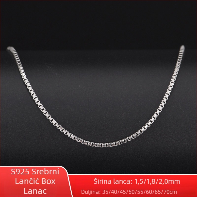 Ogrlica od srebra 925, kutijasti lanac, kvadratnog oblika, debeli lanac, geometrijski stil, unisex, duljina 35–70 cm
