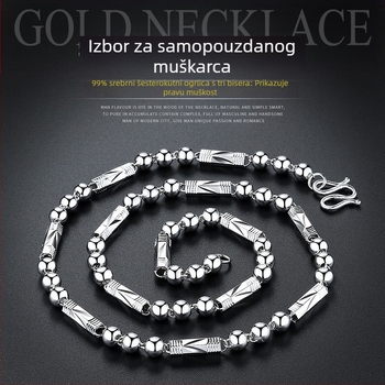 Muški nakit u korejskom stilu: srebrni lanac s kuglicama, šesterokutne cijevne perle i Buddha perla, bakrena jezgra s premazom srebra