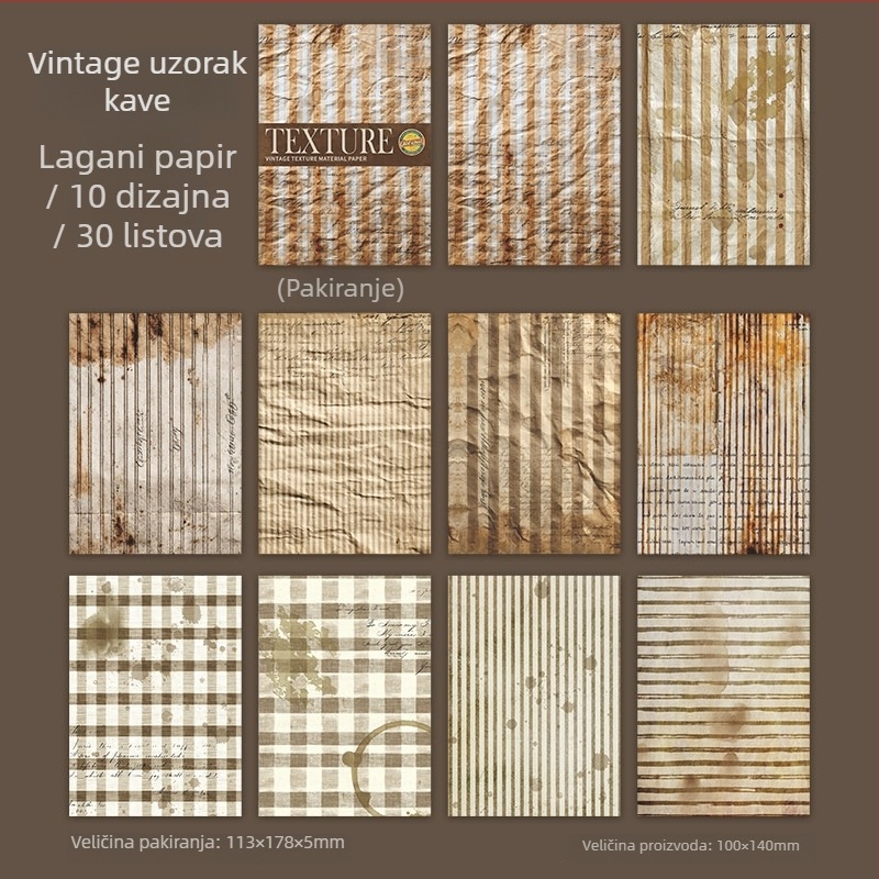 Vintage papir s teksturom vremena, dnevnik pozadina s prugastim kavnim mrljama, za pisanje i izrezivanje bilješki