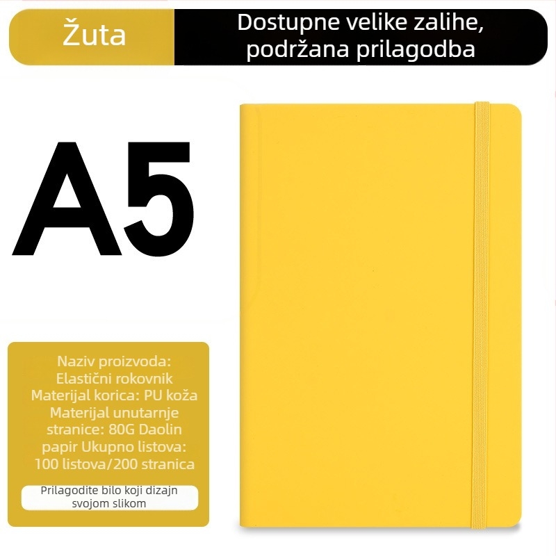 Prilagođena A5 bilježnica s elastičnim remenom, PU koža, poslovni planer, mogućnost ispisa logotipa