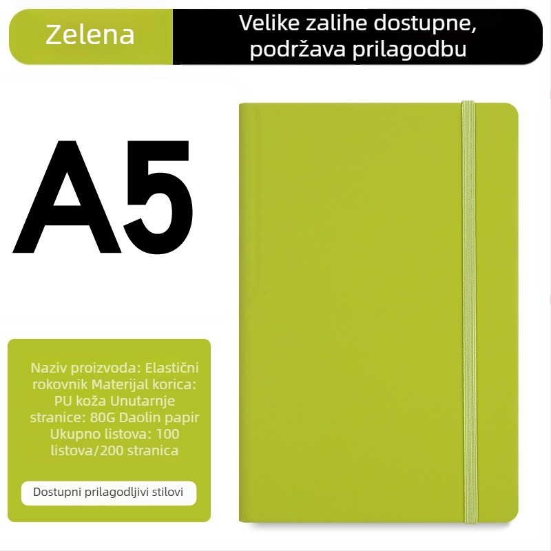 Prilagođena A5 bilježnica s elastičnim remenom, PU koža, poslovni planer, mogućnost ispisa logotipa