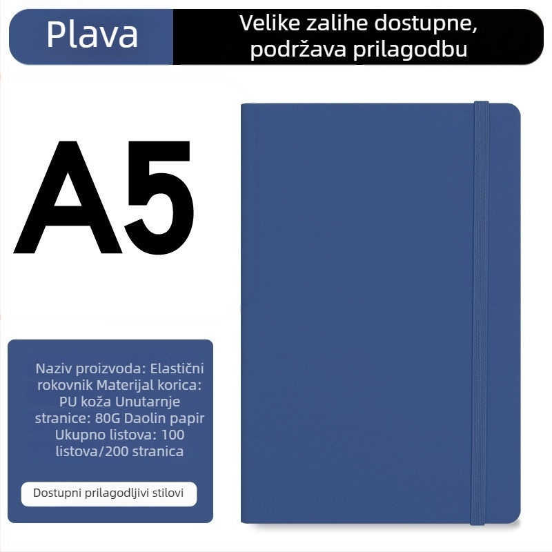 Prilagođena A5 bilježnica s elastičnim remenom, PU koža, poslovni planer, mogućnost ispisa logotipa