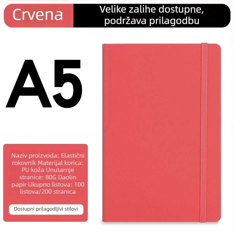 Prilagođena A5 bilježnica s elastičnim remenom, PU koža, poslovni planer, mogućnost ispisa logotipa