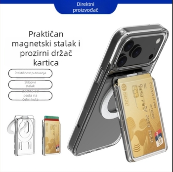 Maska za iPhone s držačem kartica, prozirni magnetski držač kartica, vertikalni pretinac za kartice, prijenosno višenamjensko postolje, polikarbonat