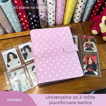 Macaron A5 bilježnica s razdvojenim listovima, prilagođeni dnevnik za bilježenje, s točkastim uzorkom, prostorom za kartice i Polaroid fotografije