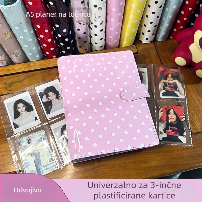 Macaron A5 bilježnica s razdvojenim listovima, prilagođeni dnevnik za bilježenje, s točkastim uzorkom, prostorom za kartice i Polaroid fotografije