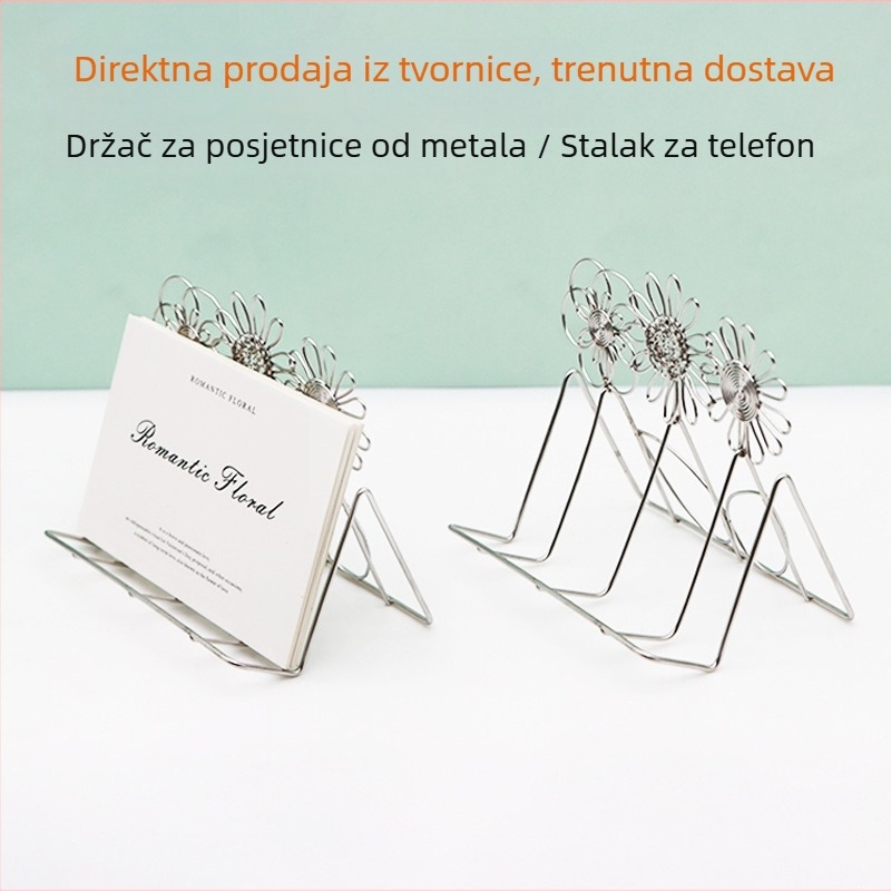 Kreativni metalni držač vizitki u obliku margarete i stolni držač za telefon – dvostruka funkcija