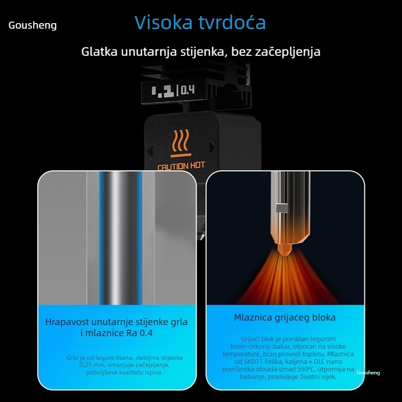 H2D otpojiva čelična mlaznica za toplu glavu 3D pisača, kompatibilna s mlaznicama A1 i A1 Mini