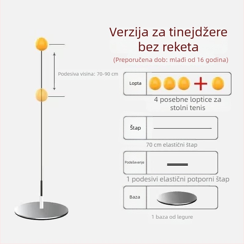 Učvršćivač za stolni tenis sa stabilnom bazom — za djecu kod kuće; unutarnja i vanjska uporaba; elastični alat za vježbanje za odrasle