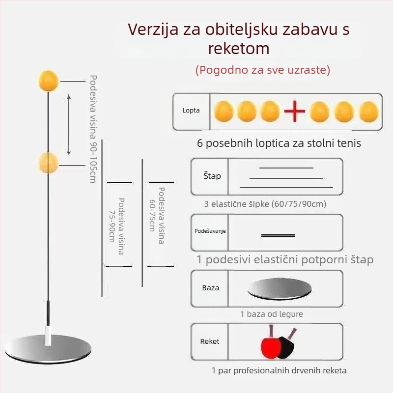 Učvršćivač za stolni tenis sa stabilnom bazom — za djecu kod kuće; unutarnja i vanjska uporaba; elastični alat za vježbanje za odrasle