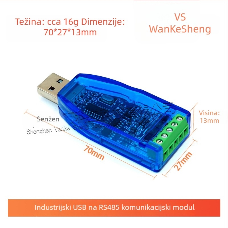 Industrijski USB-RS-485 komunikacijski modul s dvosmjernim polu-duplexnim serijskim priključkom i TVS zaštitom, U485