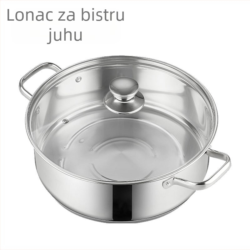 Dvokomorski lonac za vruće čorbe od nehrđajućeg čelika, kompatibilan s indukcijom, debeli lonac za juhu, dubok, velik kapacitet, za kućnu uporabu.