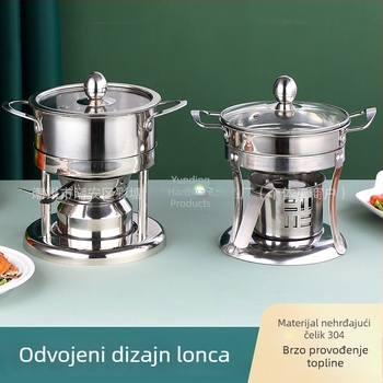 Mali alkoholni štednjak od 304 nehrđajućeg čelika s staklenim poklopcem, lonac za hot pot za 1–3 osobe