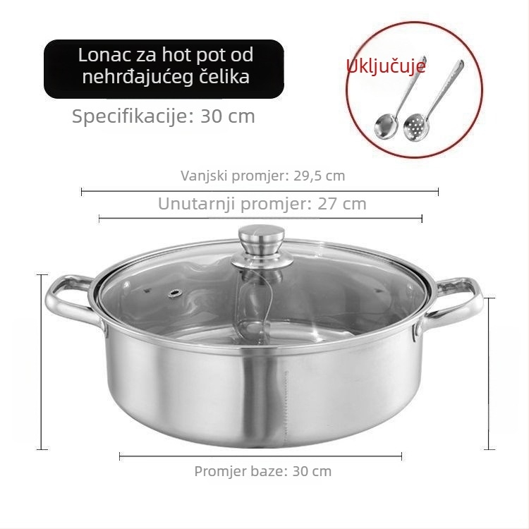 Izuzetno debeli hot pot od nehrđajućeg čelika 304, kompatibilan s indukcijom; Yin–Yang posuda s poklopcem, od 316 nehrđajućeg čelika