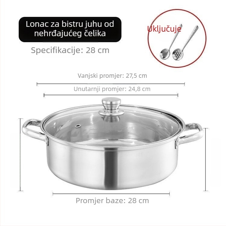 Izuzetno debeli hot pot od nehrđajućeg čelika 304, kompatibilan s indukcijom; Yin–Yang posuda s poklopcem, od 316 nehrđajućeg čelika