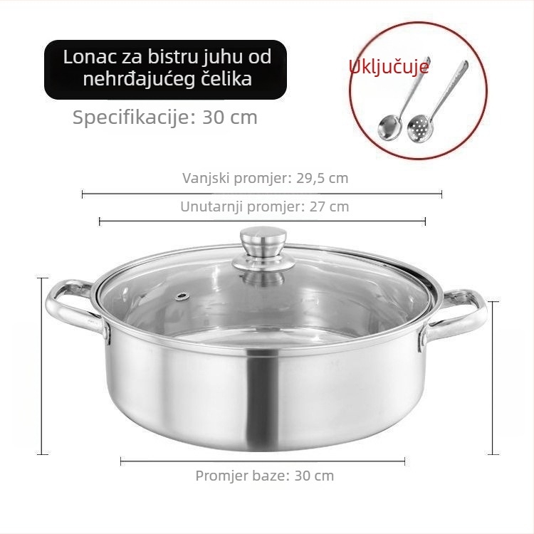 Izuzetno debeli hot pot od nehrđajućeg čelika 304, kompatibilan s indukcijom; Yin–Yang posuda s poklopcem, od 316 nehrđajućeg čelika