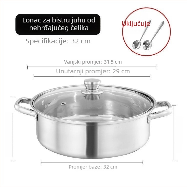Izuzetno debeli hot pot od nehrđajućeg čelika 304, kompatibilan s indukcijom; Yin–Yang posuda s poklopcem, od 316 nehrđajućeg čelika