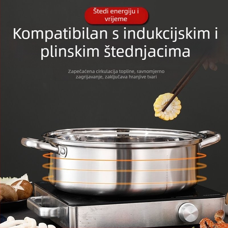 Izuzetno debeli hot pot od nehrđajućeg čelika 304, kompatibilan s indukcijom; Yin–Yang posuda s poklopcem, od 316 nehrđajućeg čelika