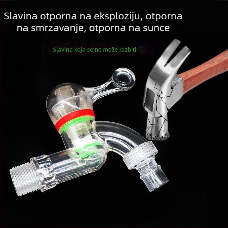 Prozirna eksplozijsko-otporna slavina s keramičkim jezgrom, plastična, 1/2 inča, za kuhinju i perilicu rublja, UV‑otporna i otporna na starenje, otporna na smrzavanje.