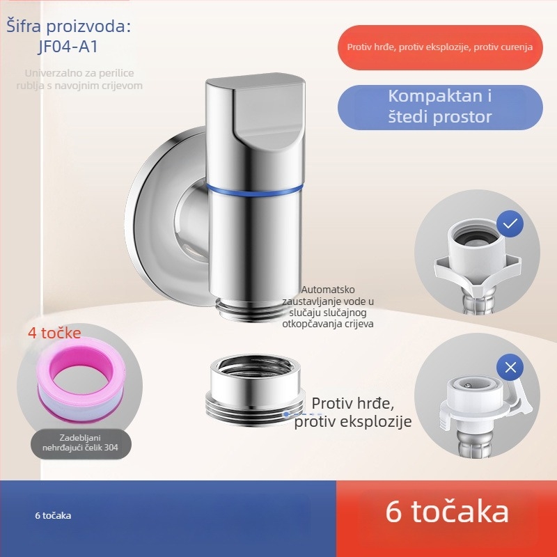 Slavina za perilicu rublja s automatskim zatvaranjem ventila i snap-on spojem; univerzalna veza