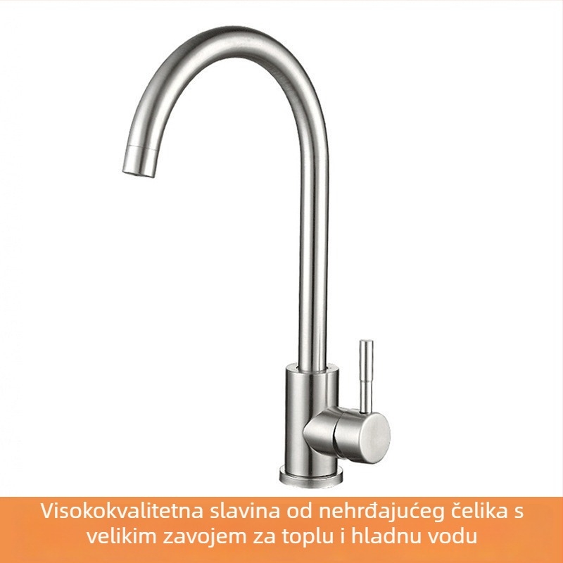 Nehrđajući čelični slavina za kuhinju, s toplom i hladnom vodom, okretni izljev, brušeni završni sloj, keramički kartridž, model My-slt183, 35 mm sjedalo ventila, jednoručni upravljač, ugradnja na ploču