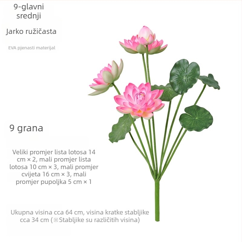 Umjetni lotos s listovima za unutarnju vodenu dekoraciju, s Budom, 60–100 cm