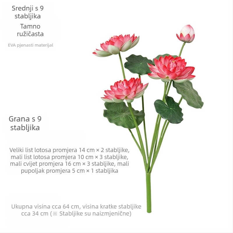 Umjetni lotos s listovima za unutarnju vodenu dekoraciju, s Budom, 60–100 cm